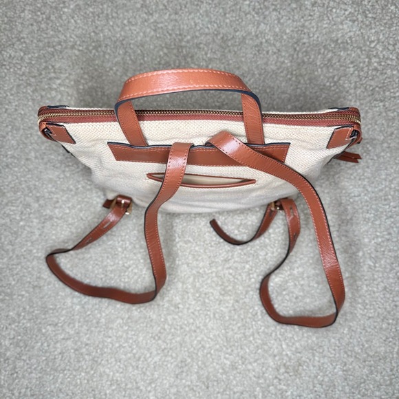 Lodis Pippa Backpack Cream Jute Cotton Tan Leather Trim Zip Top Bat main image 7